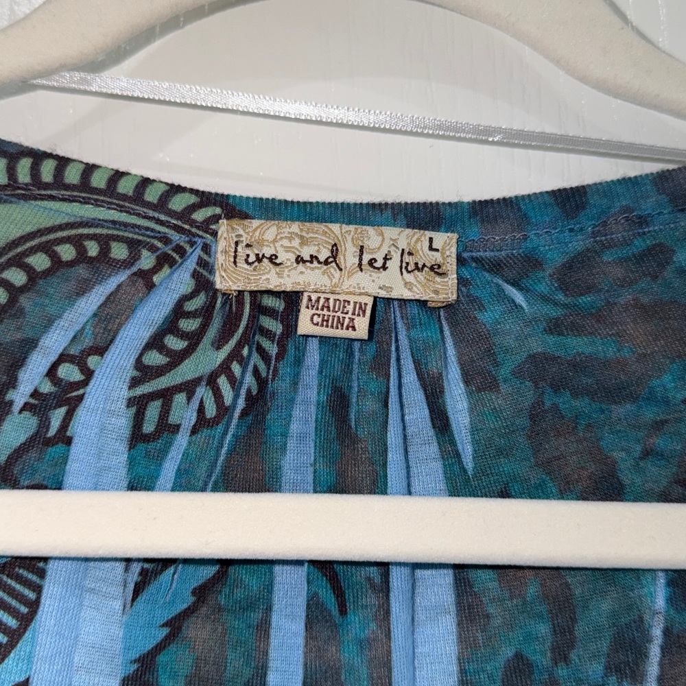 Live and Let Live paisley bring very babydoll style 3/4 length sleeves blouse L - Picture 5 of 6